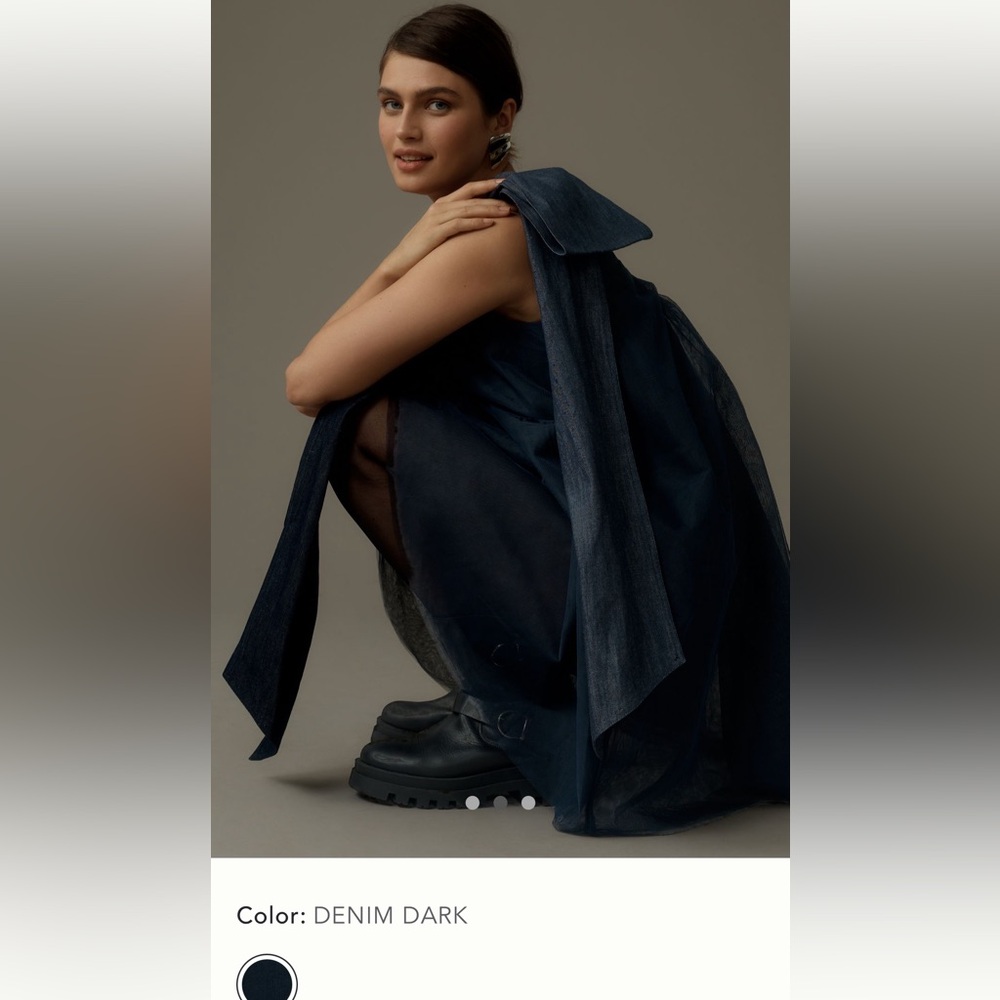 Anthropologie PILCRO ONE-SHOULDER LARGE BOW TULLE DENIM MINI DRESS Navy Blue